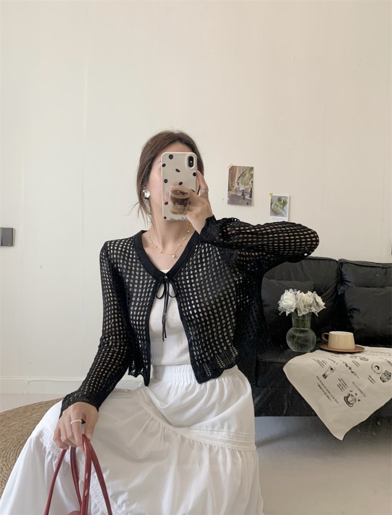 Hollow slim knitted cardigan all-match short shawl