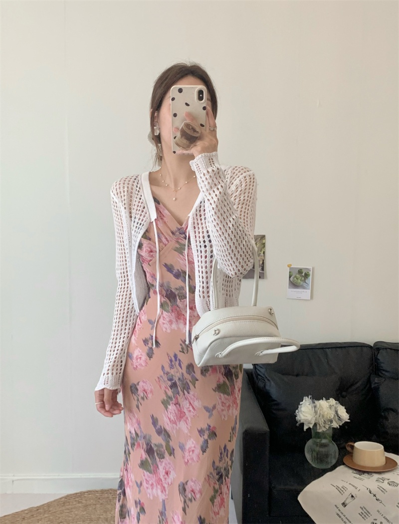 Hollow slim knitted cardigan all-match short shawl