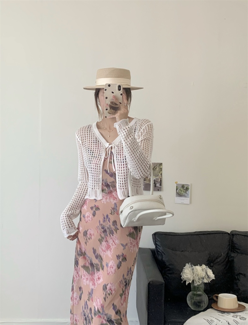 Hollow slim knitted cardigan all-match short shawl