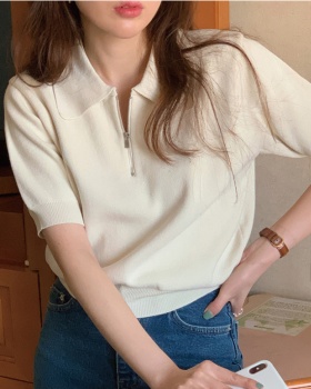 Summer thin tops lapel Korean style sweater