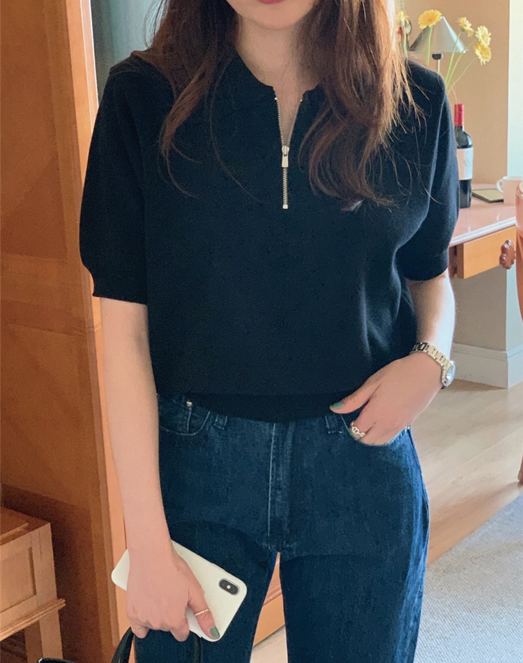 Summer thin tops lapel Korean style sweater