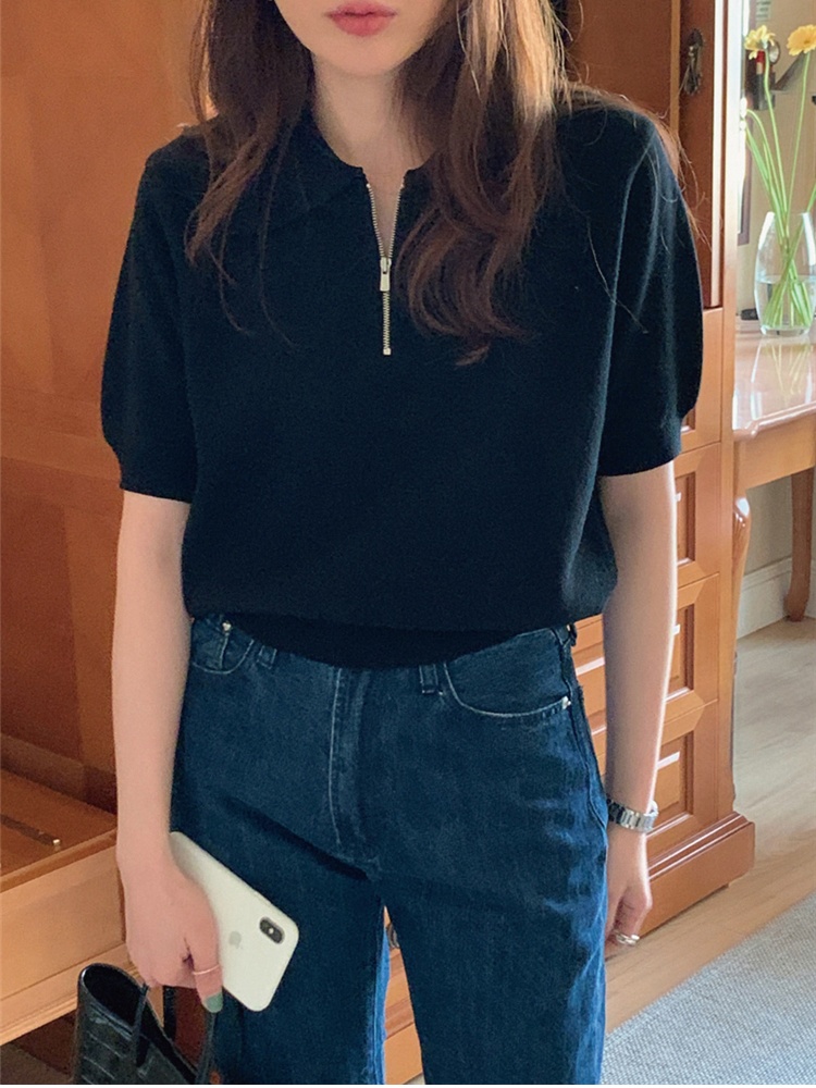 Summer thin tops lapel Korean style sweater