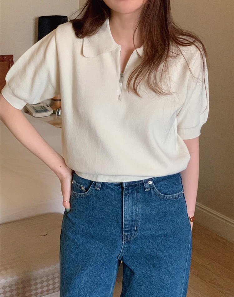Summer thin tops lapel Korean style sweater