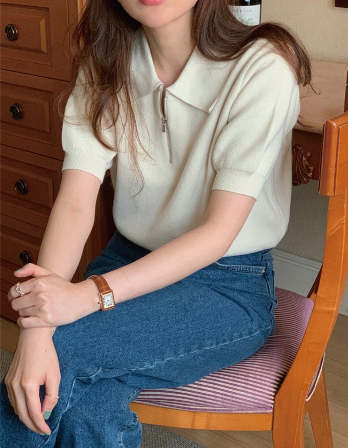 Summer thin tops lapel Korean style sweater