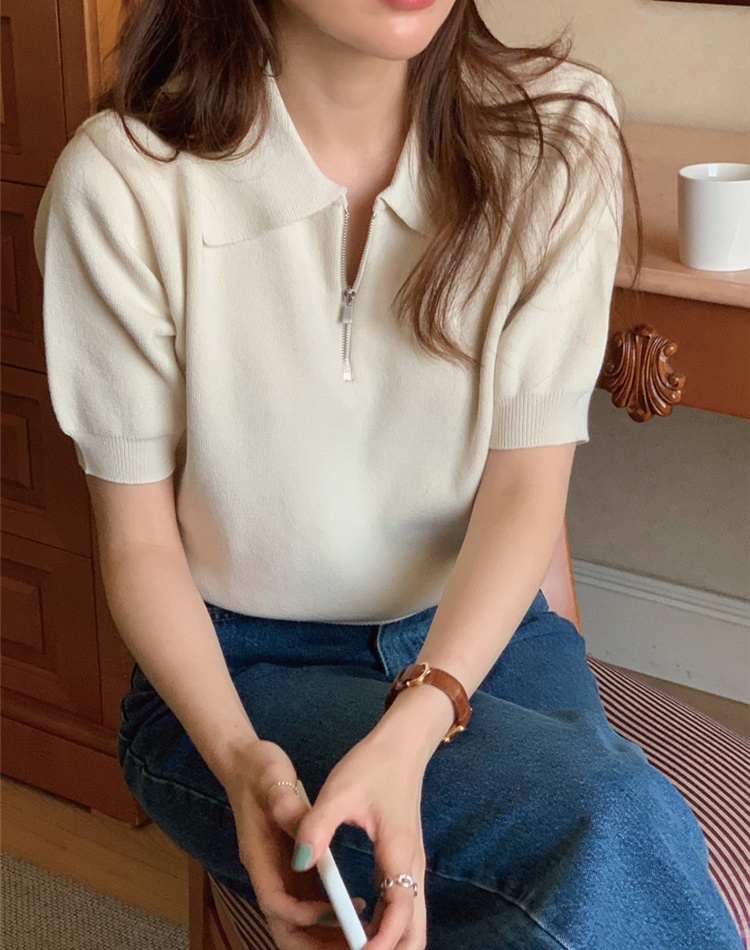 Summer thin tops lapel Korean style sweater