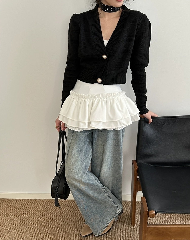 Pearl buckle long sleeve tops V-neck knitted coat for women