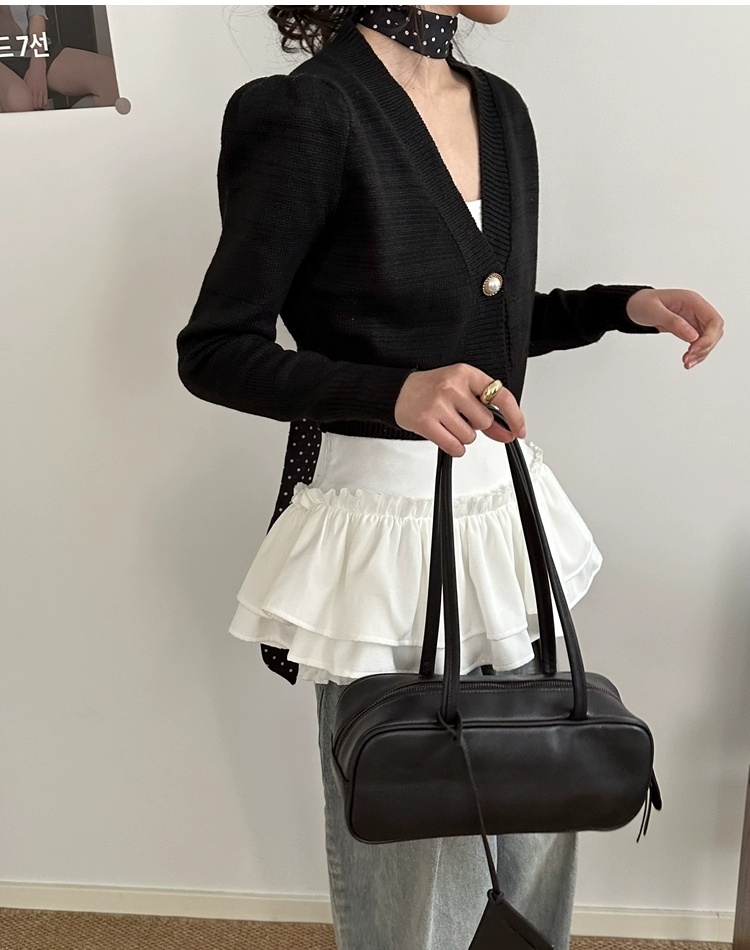 Pearl buckle long sleeve tops V-neck knitted coat for women