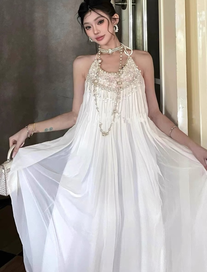 White temperament dress France style sequins formal dress