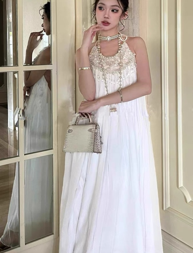 White temperament dress France style sequins formal dress