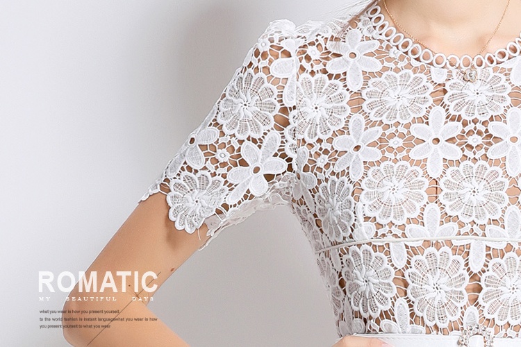Hollow lace slim long short sleeve dress