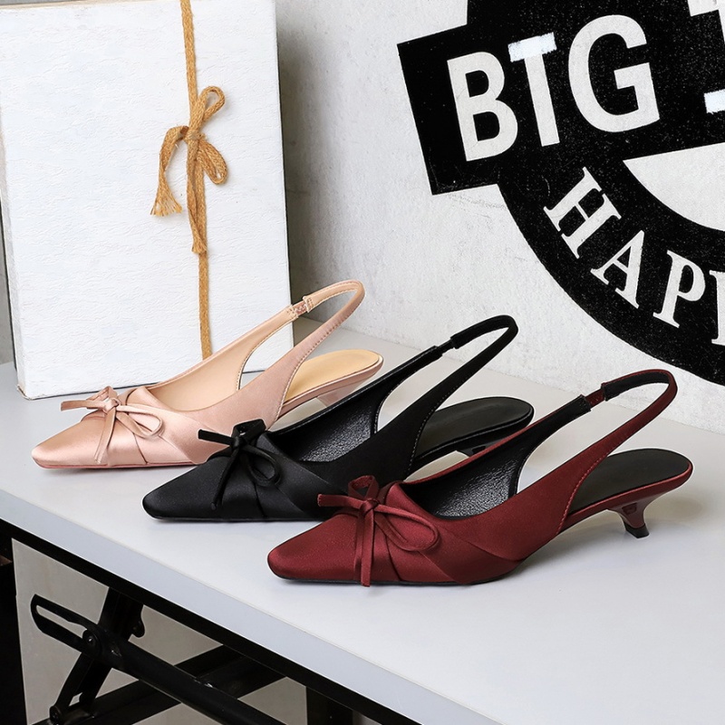 Banquet satin France style bow shoes for women