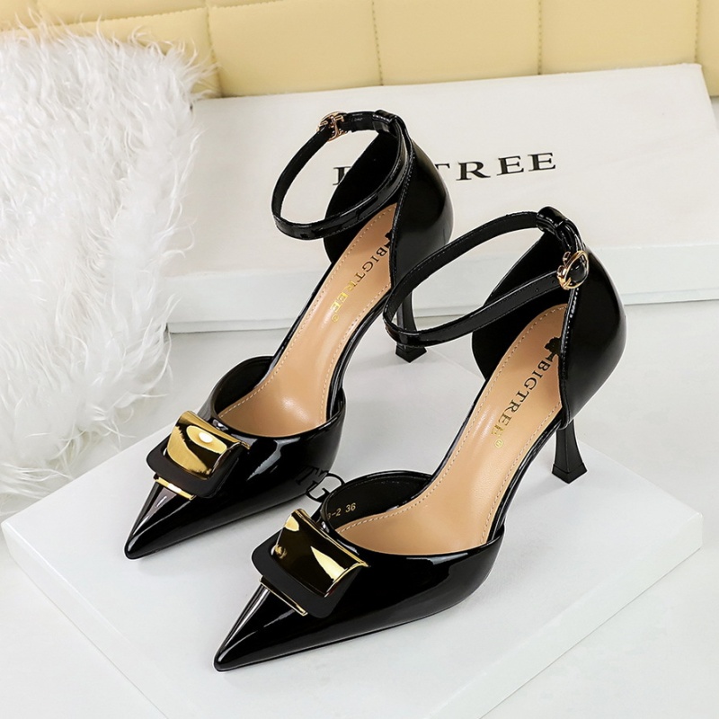 European style metal fine-root low pointed sandals for women