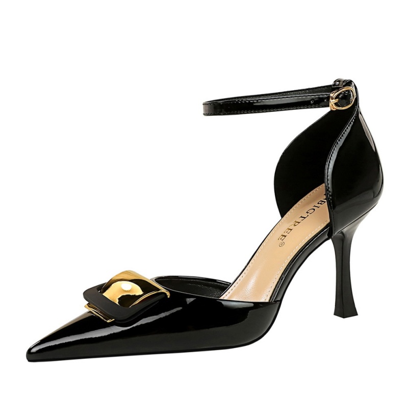 European style metal fine-root low pointed sandals for women