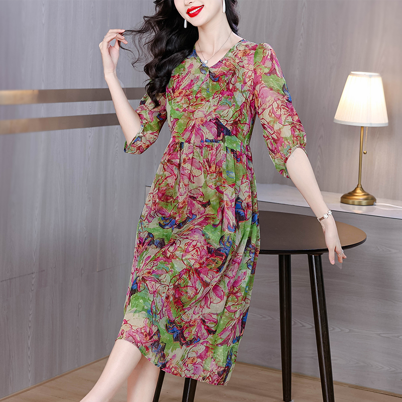 Summer V-neck printing France style dress for women