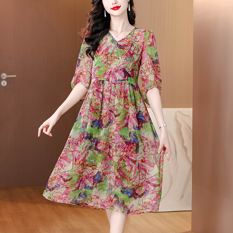 Summer V-neck printing France style dress for women