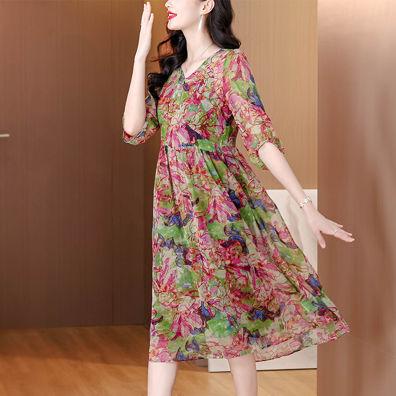 Summer V-neck printing France style dress for women