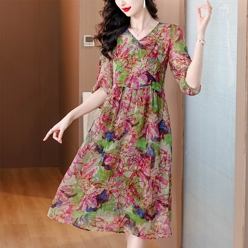 Summer V-neck printing France style dress for women