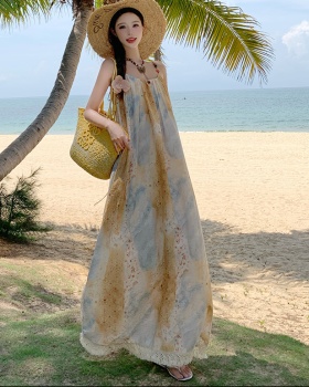 Crimp Bohemian style dress tassels strap dress for women