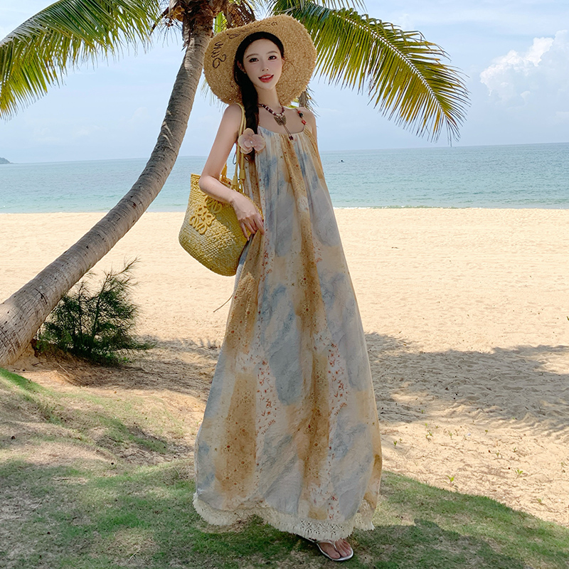 Crimp Bohemian style dress tassels strap dress for women