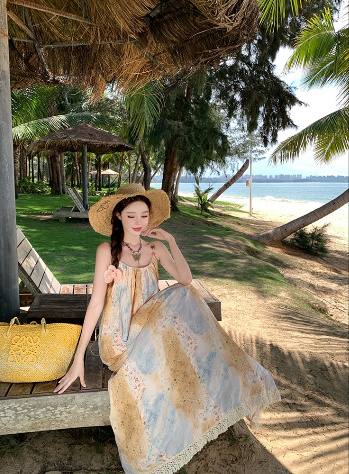 Crimp Bohemian style dress tassels strap dress for women