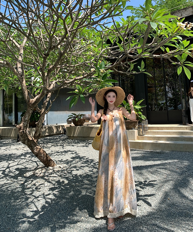 Crimp Bohemian style dress tassels strap dress for women