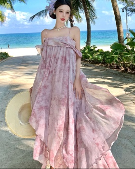 Sling summer retro long dress streamer A-line dress