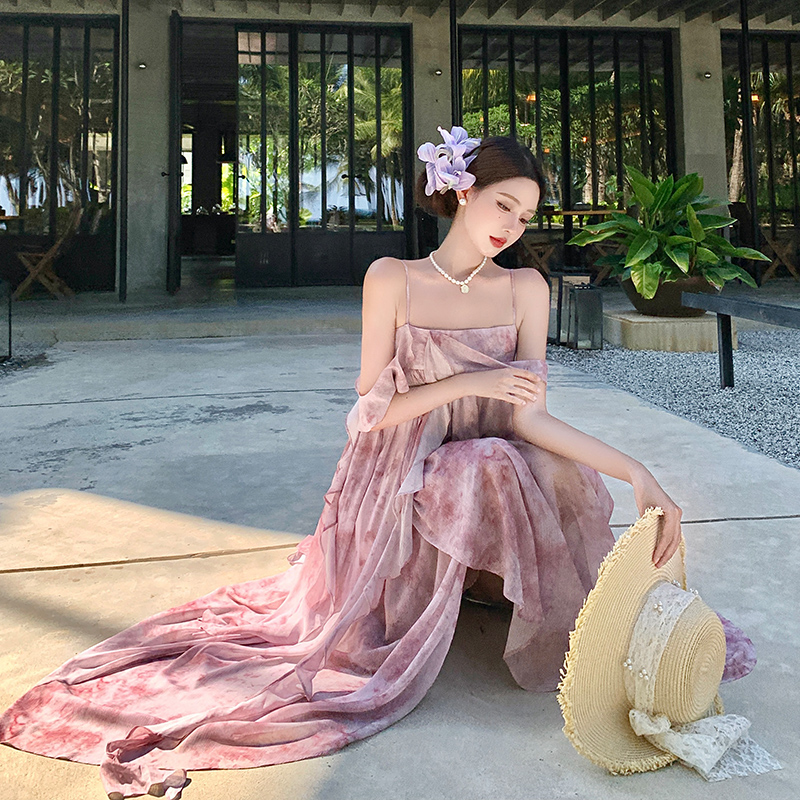 Sling summer retro long dress streamer A-line dress