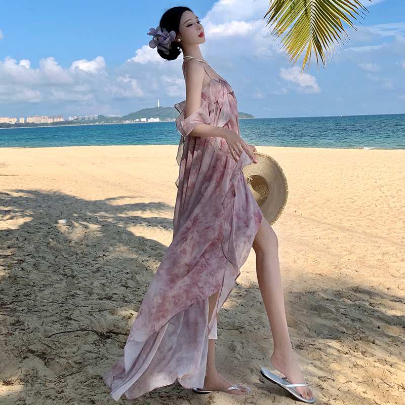 Sling summer retro long dress streamer A-line dress