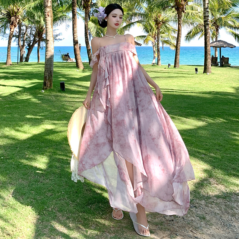 Sling summer retro long dress streamer A-line dress