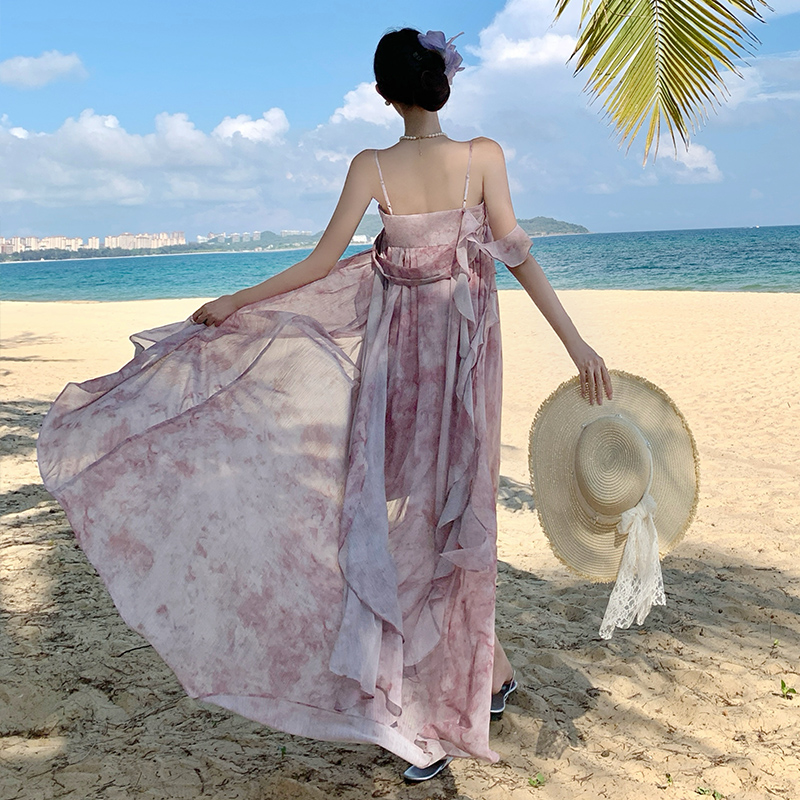 Sling summer retro long dress streamer A-line dress