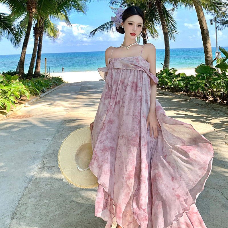 Sling summer retro long dress streamer A-line dress