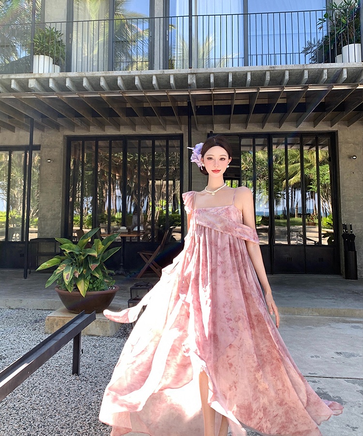 Sling summer retro long dress streamer A-line dress