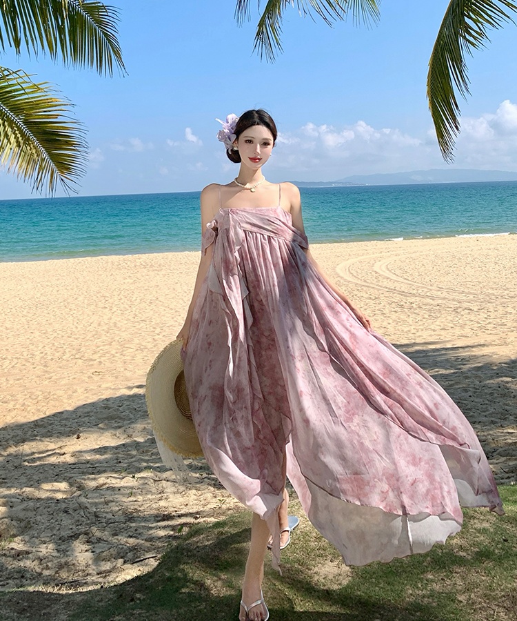 Sling summer retro long dress streamer A-line dress
