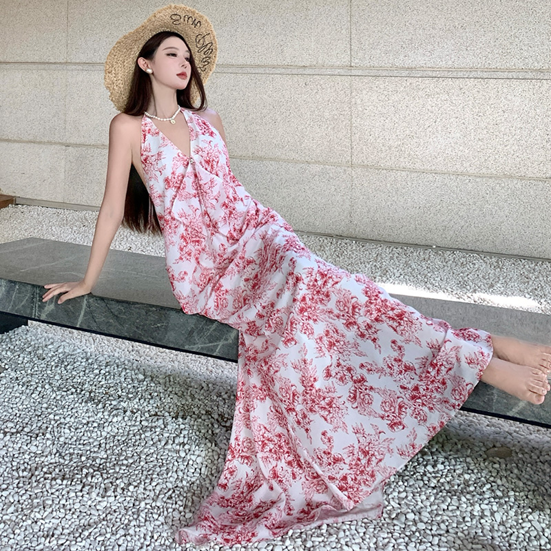 Vacation V-neck summer fashion niche France style dress