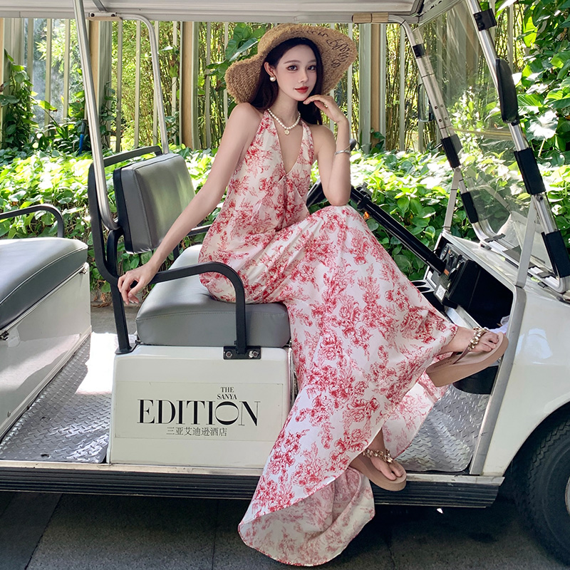 Vacation V-neck summer fashion niche France style dress