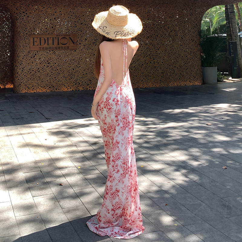 Vacation V-neck summer fashion niche France style dress