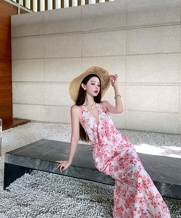 Vacation V-neck summer fashion niche France style dress