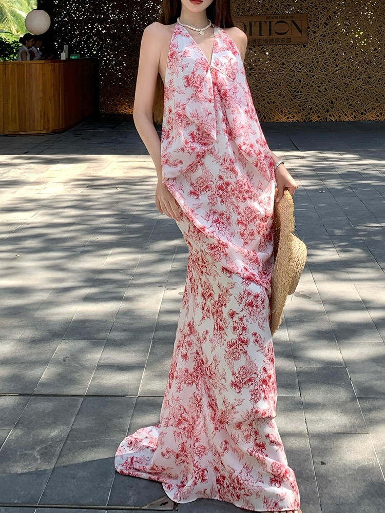 Vacation V-neck summer fashion niche France style dress