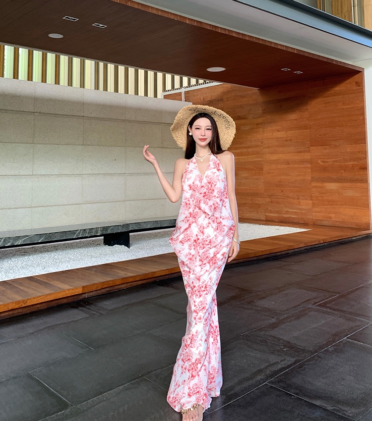 Vacation V-neck summer fashion niche France style dress