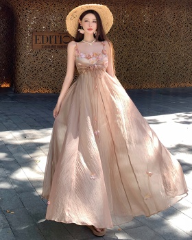 Colors sling long dress France style vacation dress