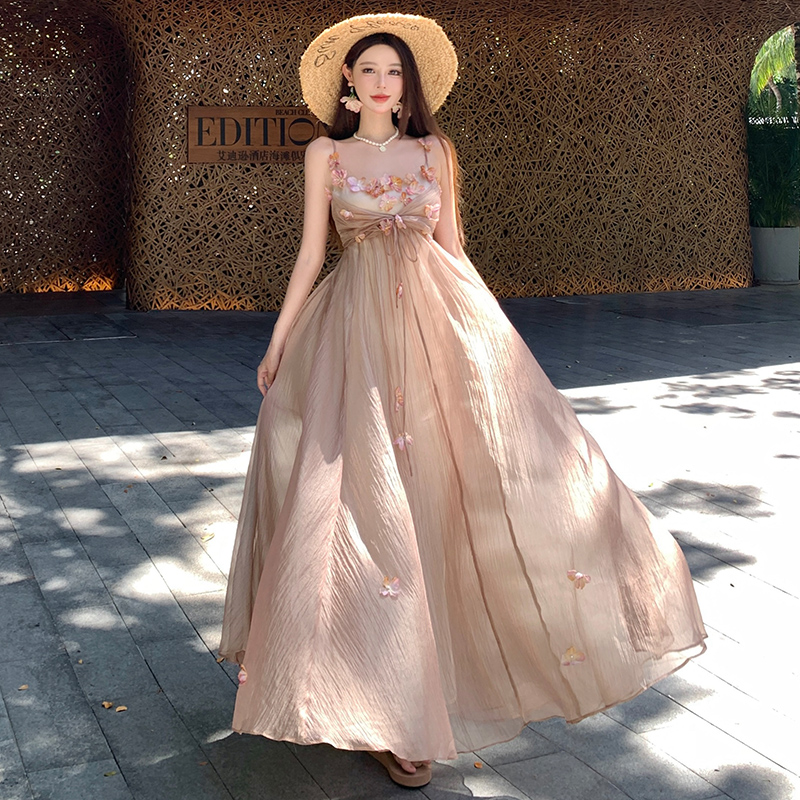 Colors sling long dress France style vacation dress