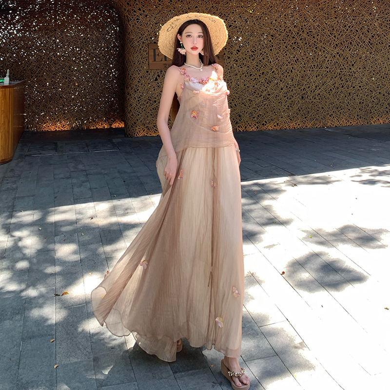 Colors sling long dress France style vacation dress