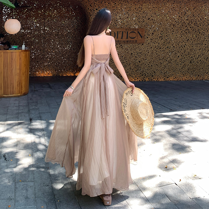 Colors sling long dress France style vacation dress