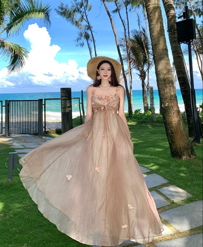 Colors sling long dress France style vacation dress