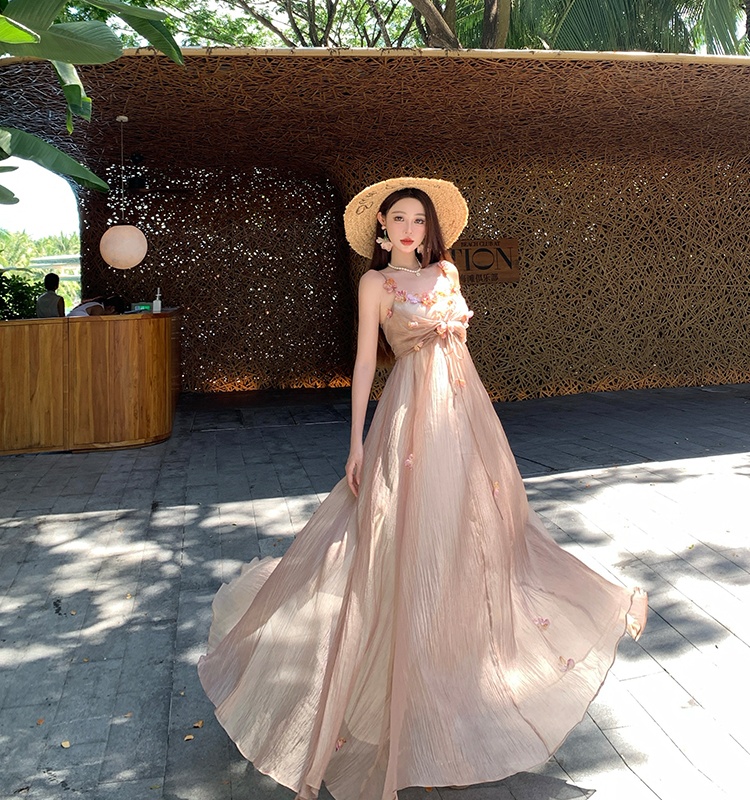 Colors sling long dress France style vacation dress