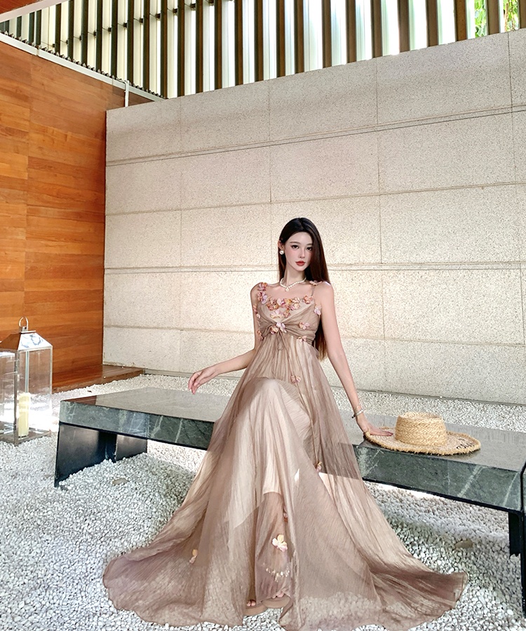 Colors sling long dress France style vacation dress