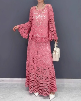 Personality pure tops hollow skirt a set for women