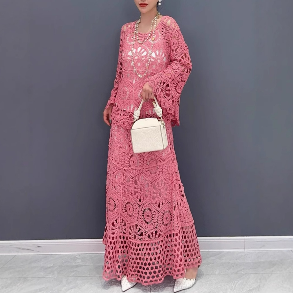 Personality pure tops hollow skirt a set for women