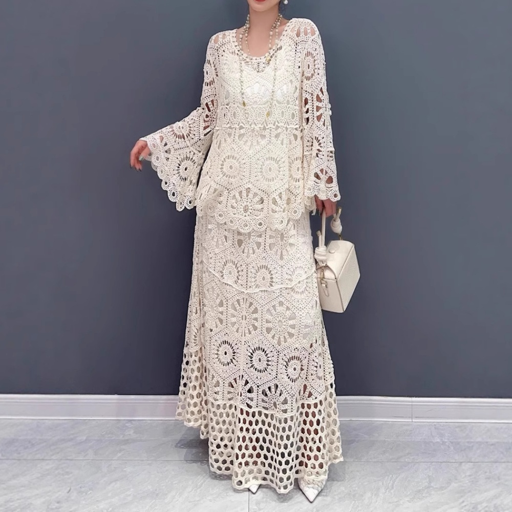Personality pure tops hollow skirt a set for women