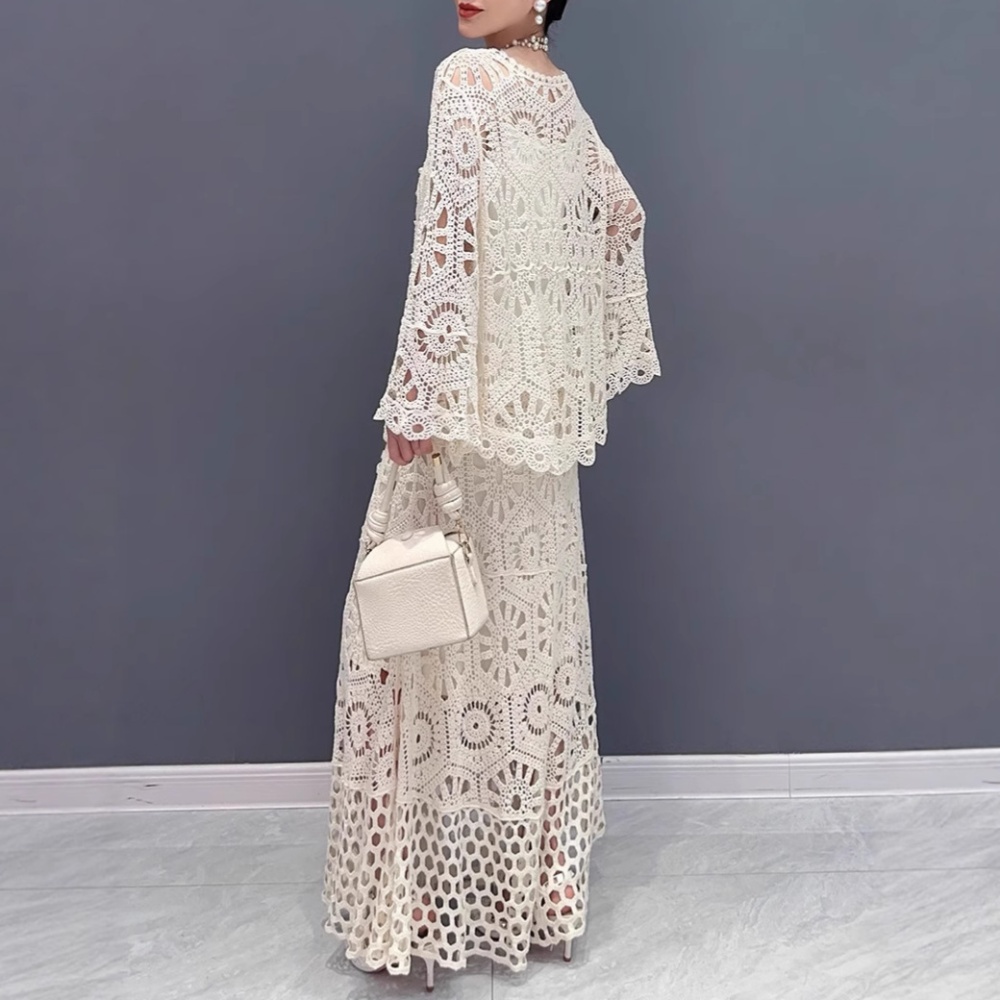 Personality pure tops hollow skirt a set for women